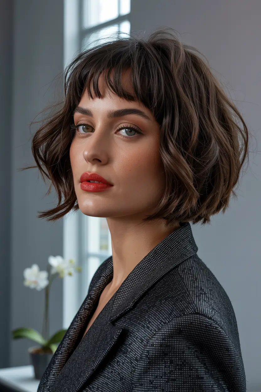 Warm fall hair color 2025 Glossy Chocolate Brown Bob
