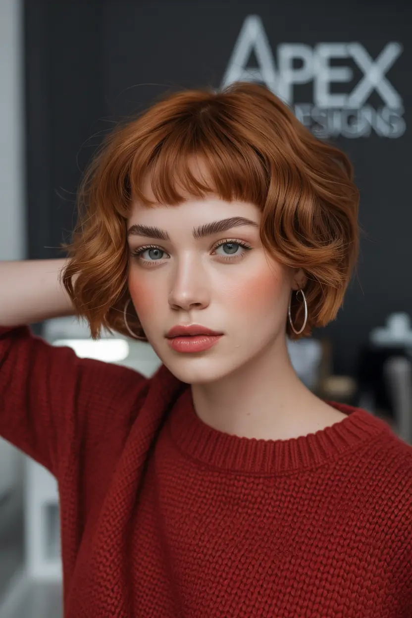 Warm fall hair color 2025 Rusty Red Bob