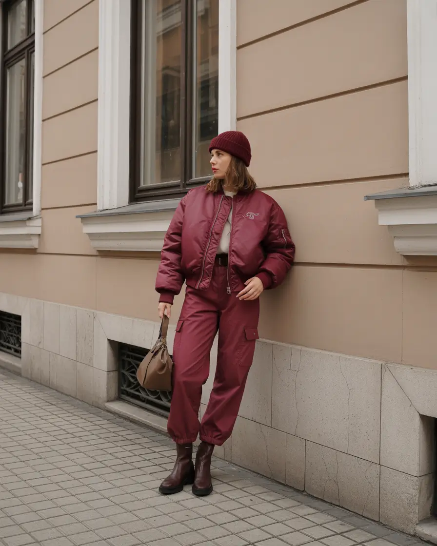 winter outfits 2025-2026 Berry Toned Utility Set