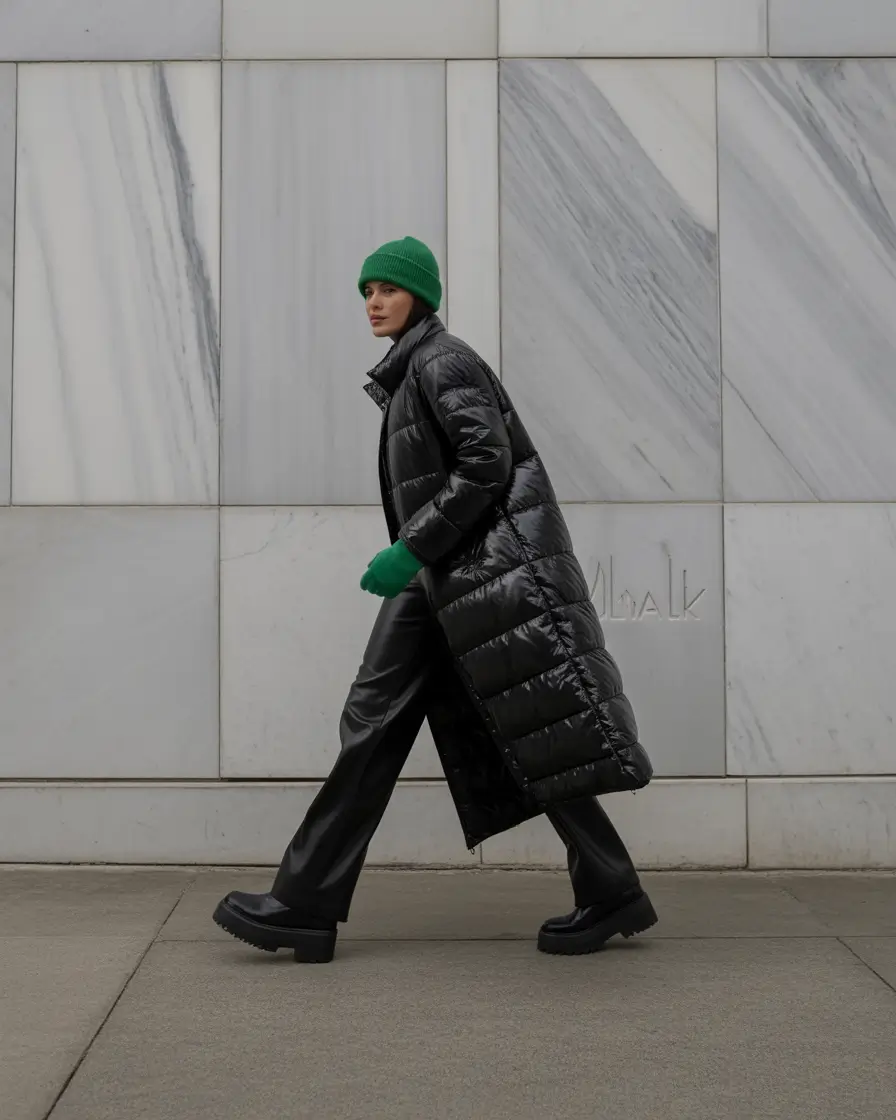 winter outfits 2025-2026 Bold Black & Bright Energy