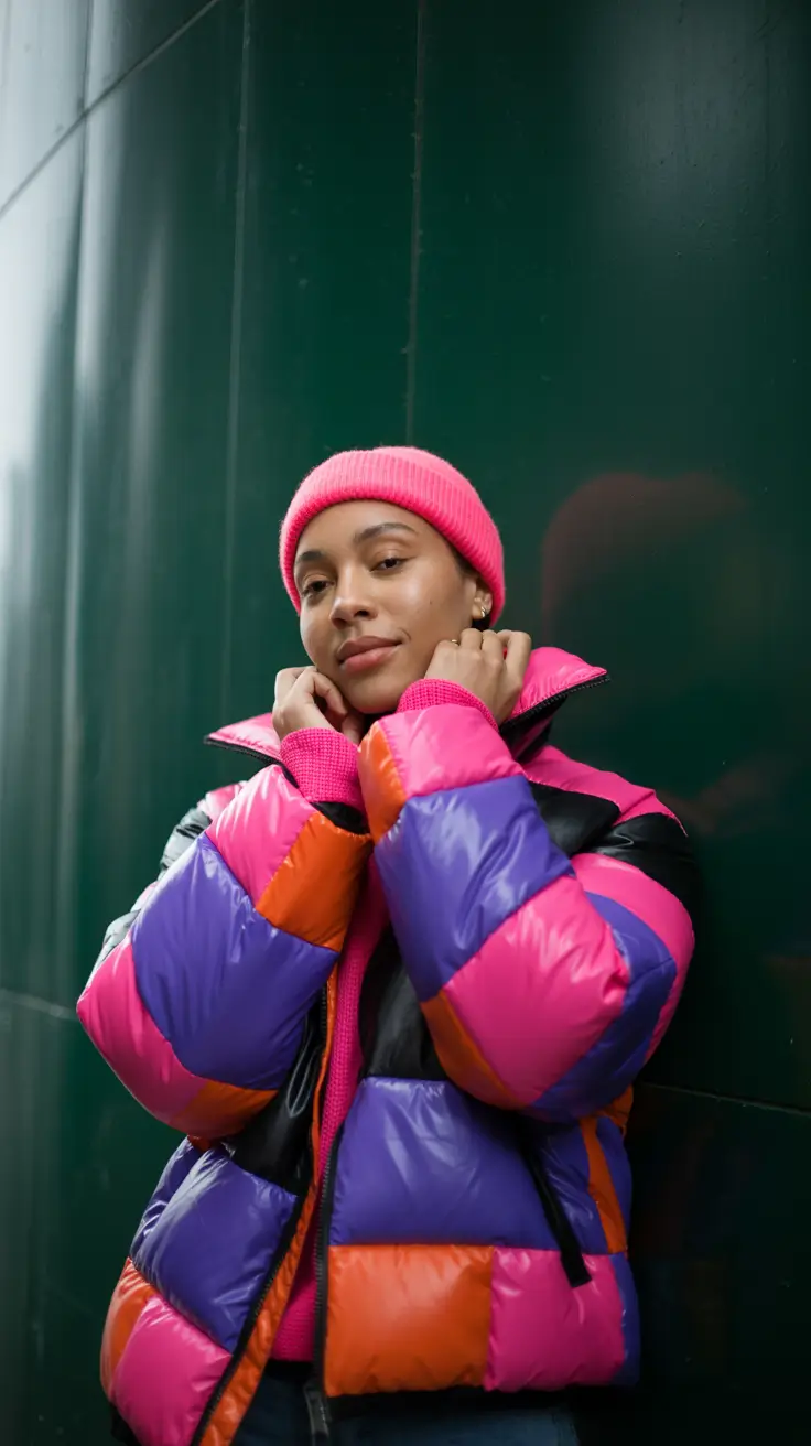 winter capsule wardrobe 2025-2026 Bright Bubble Layers That Demand Attention