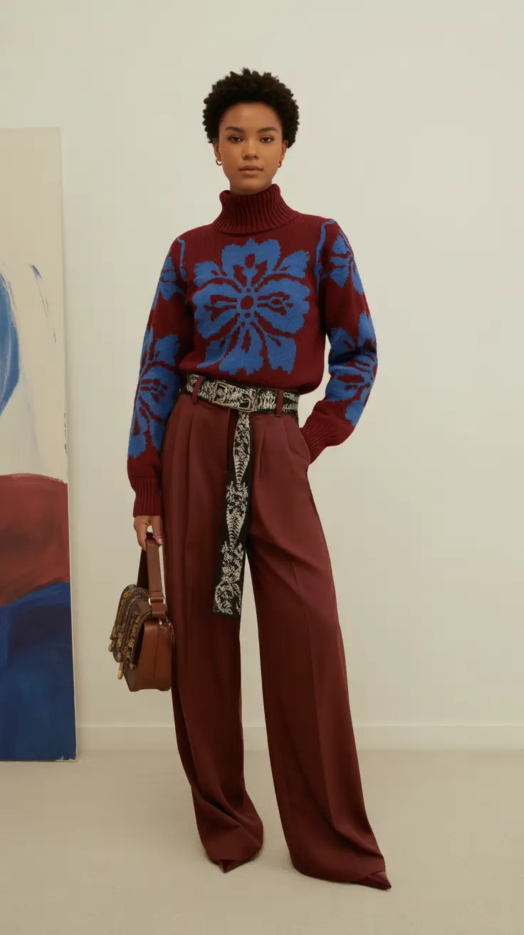 comfy winter outfits 2025-2026 Playful Prints And Power Pants