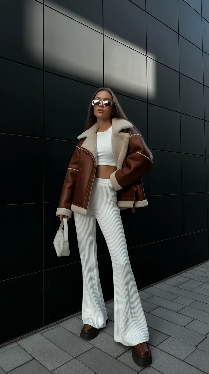 comfy winter outfits 2025-2026 Retro Shearling Energy