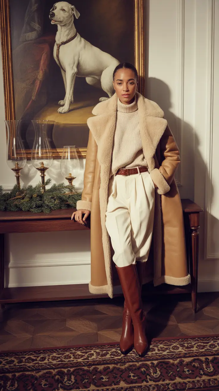 comfy winter outfits 2025-2026 Shearling Chic with Heritage Vibes