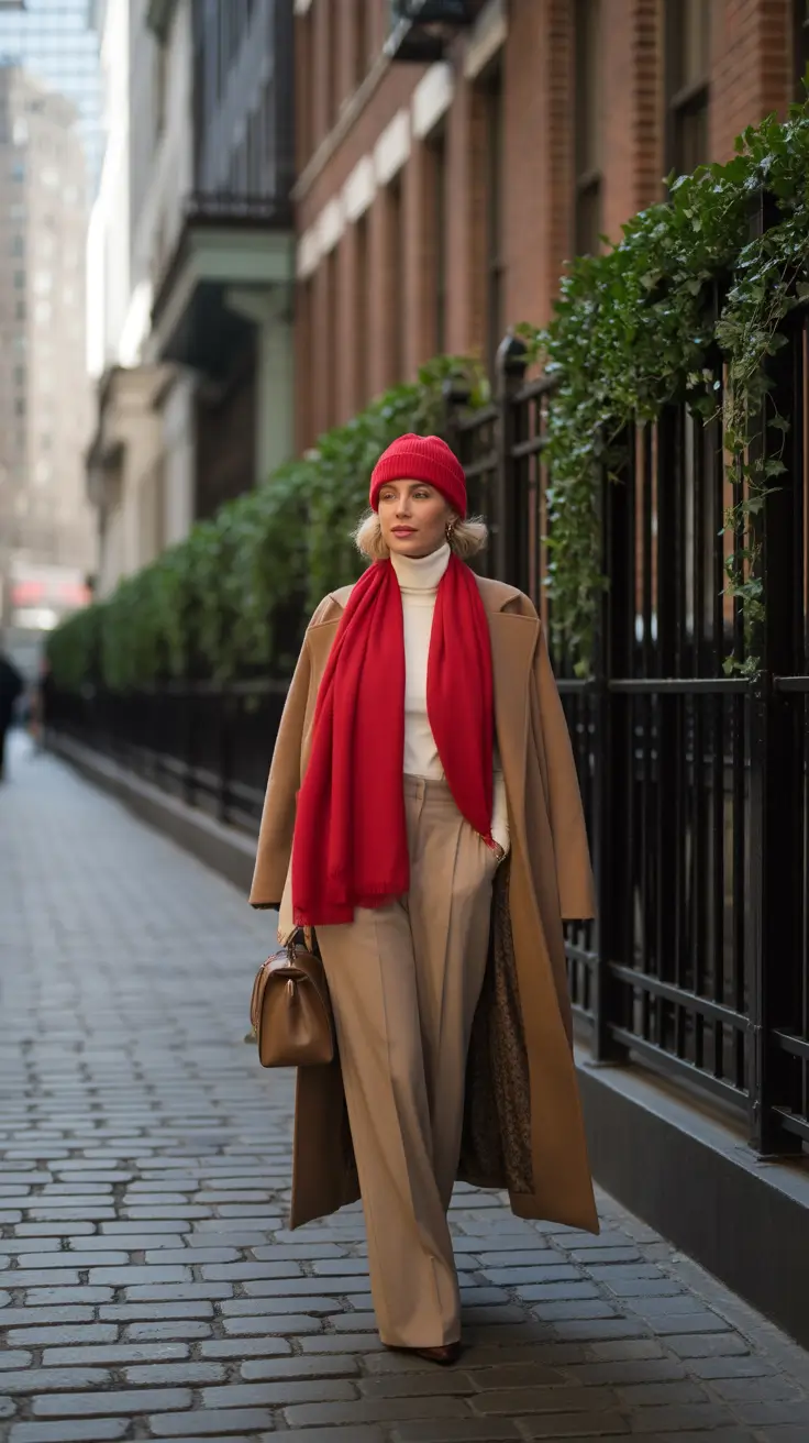 comfy winter outfits 2025-2026 Festive Pops of Color
