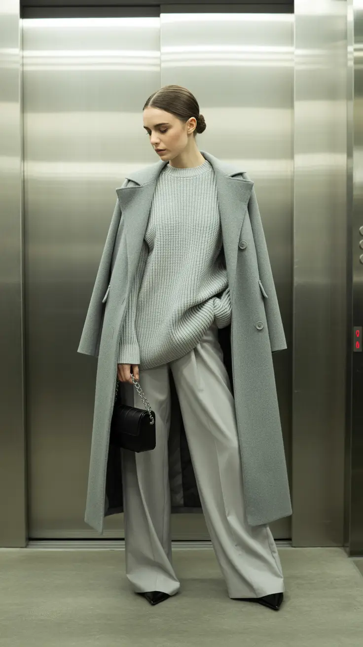 comfy winter outfits 2025-2026 Minimalist Winter Monochrome