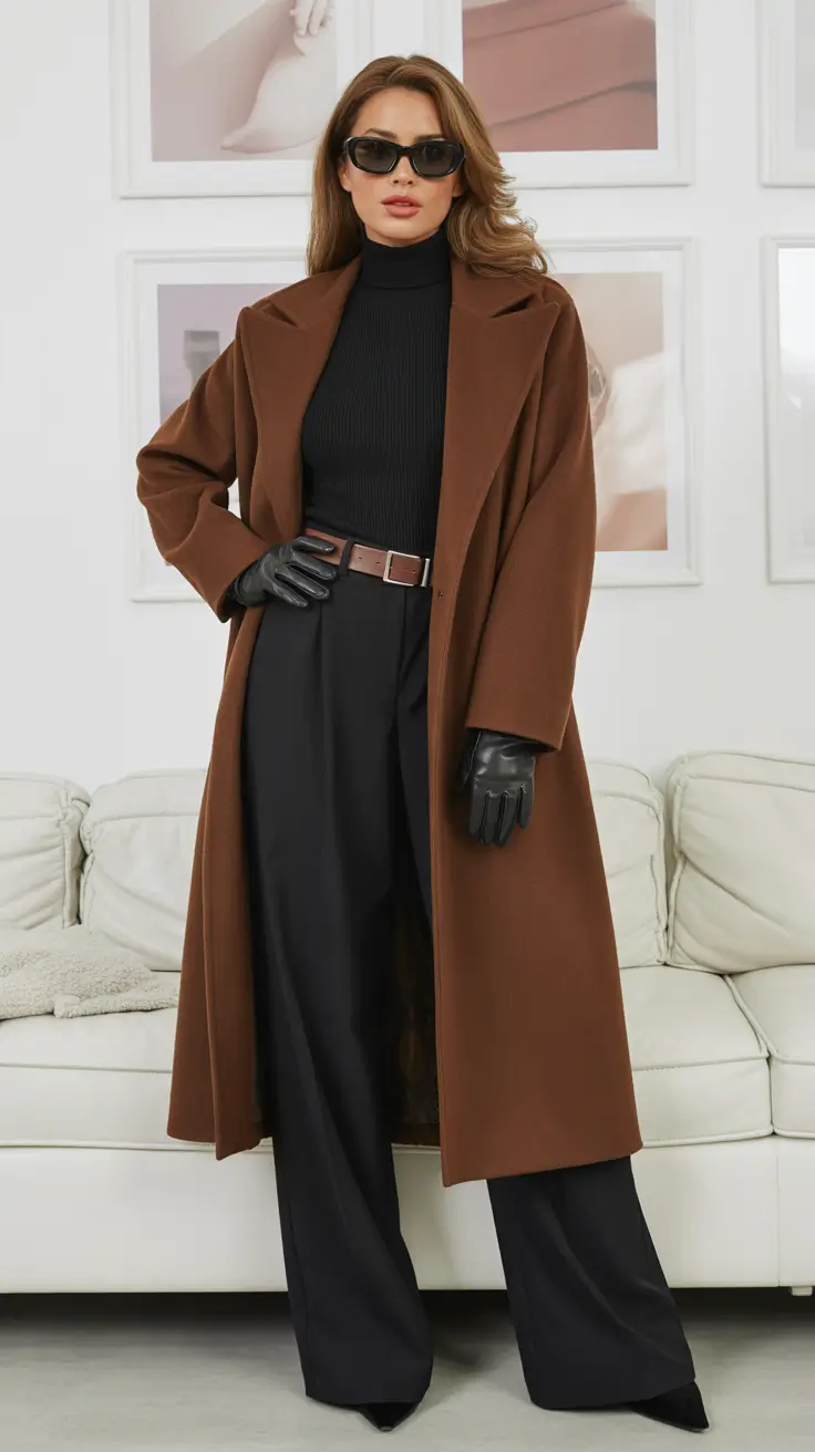 comfy winter outfits 2025-2026 Polished Brown And Black Statement
