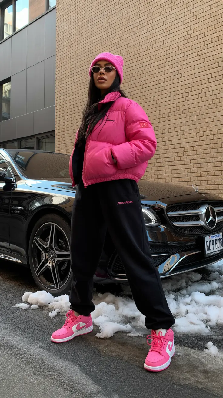 casual winter outfits 2025-2026 Hot Pink Sportcore for the Bold Ones