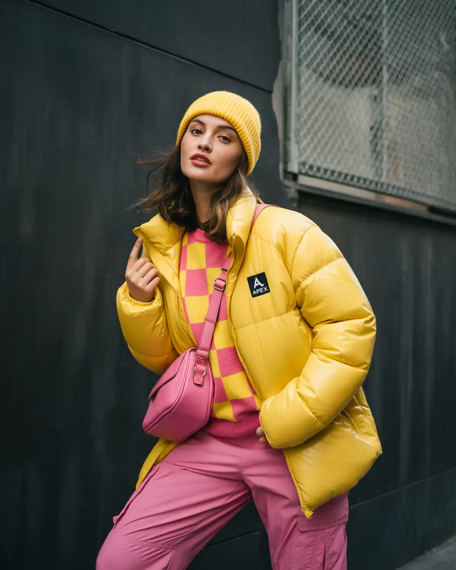 casual winter outfits 2025-2026 Bold Pop: Lemon-Yellow Meets Bubblegum Pink