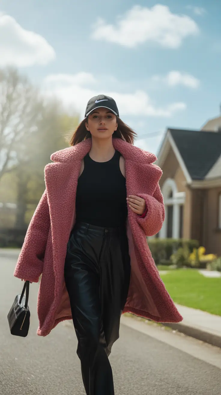 Streetwear Minimalism in a Teddy Coat