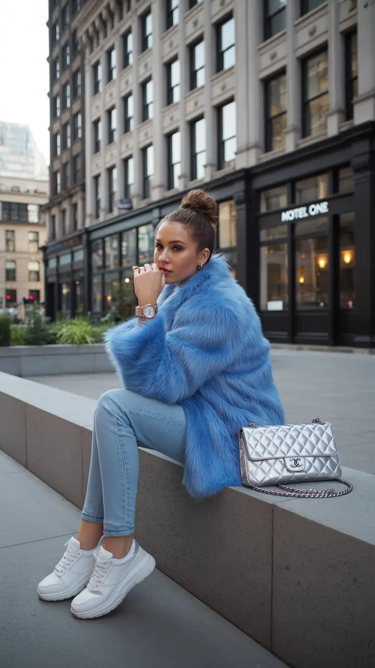 cute winter outfits 2025-2026 Blue Fur Energy for City Wanders