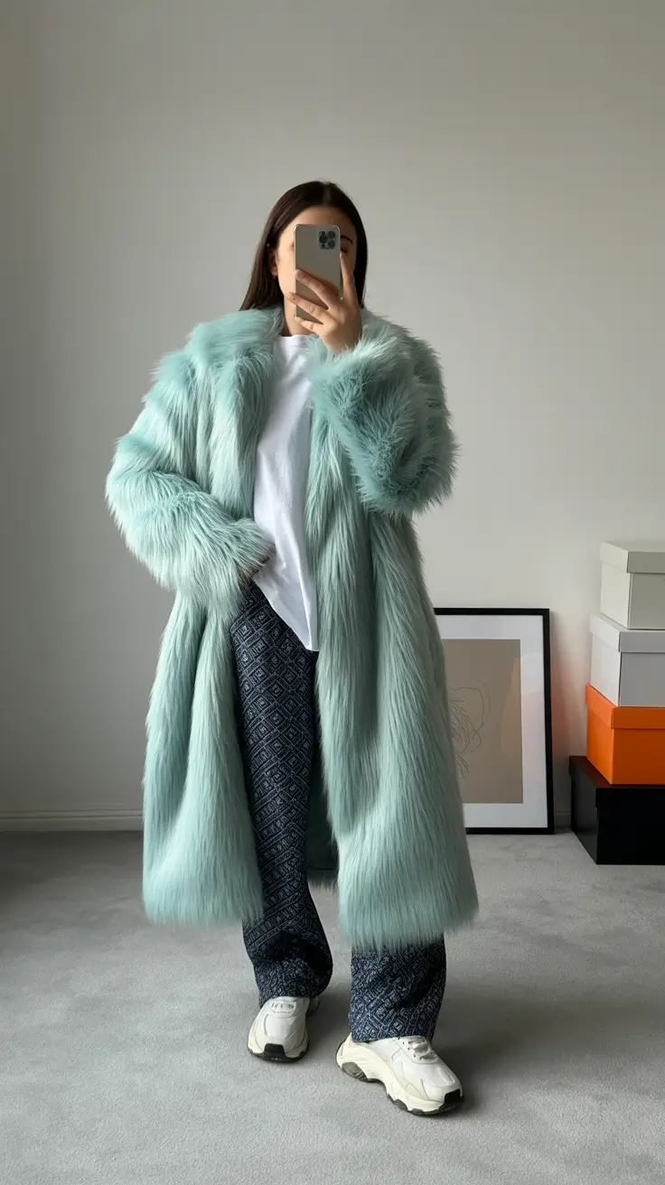 cute winter outfits 2025-2026 Minty Fresh Meets Diamond Print Cool
