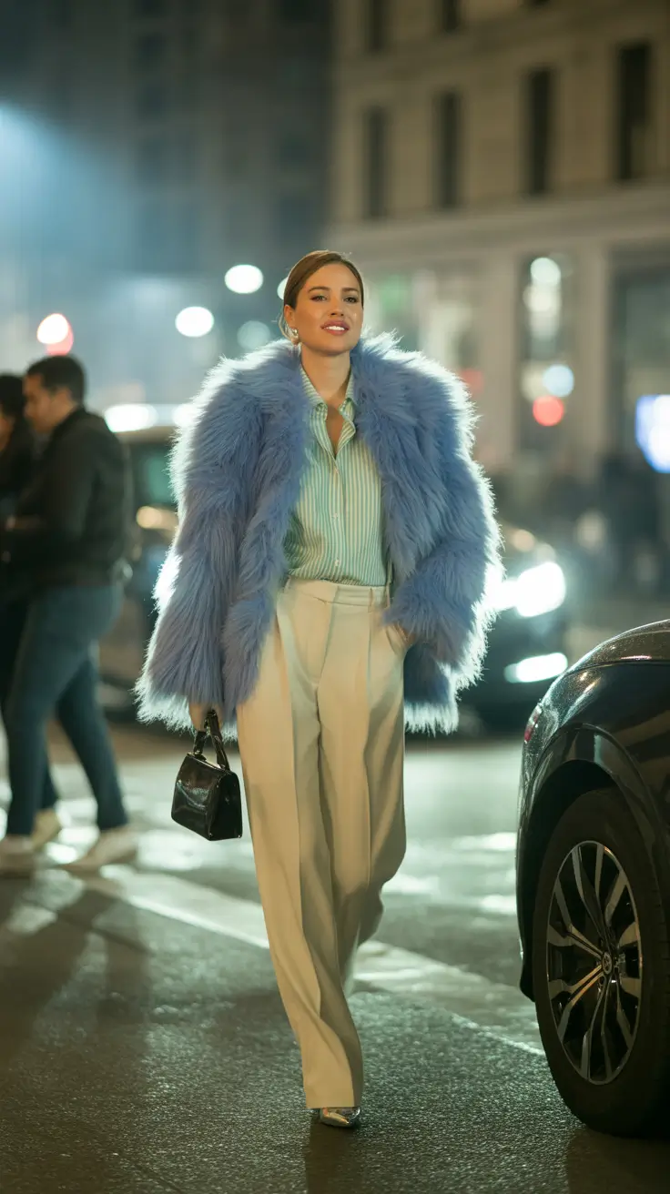 cute winter outfits 2025-2026 Powder Blue Drama for the Winter Nightlife
