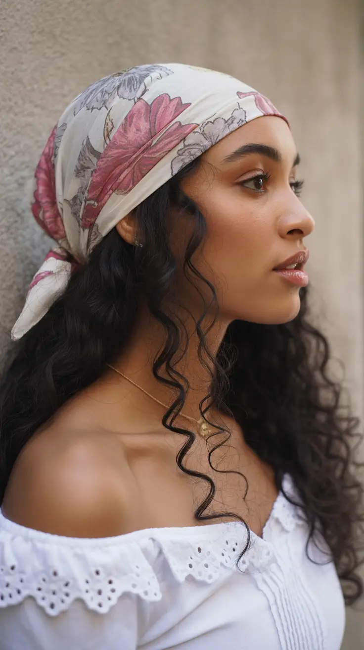 deep winter hair colors 2025-2026 Romantic Curls with Headscarf