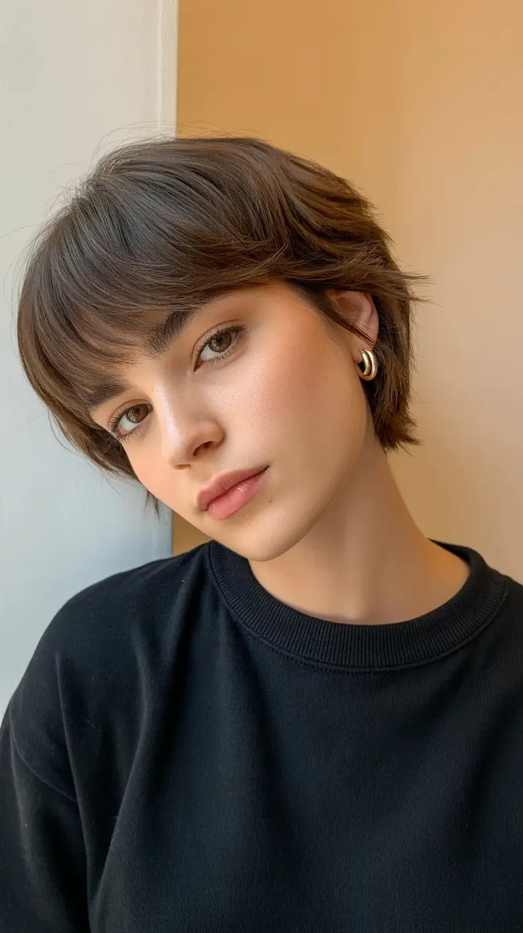 deep winter hair colors 2025-2026 Modern Pixie with Soft Layers