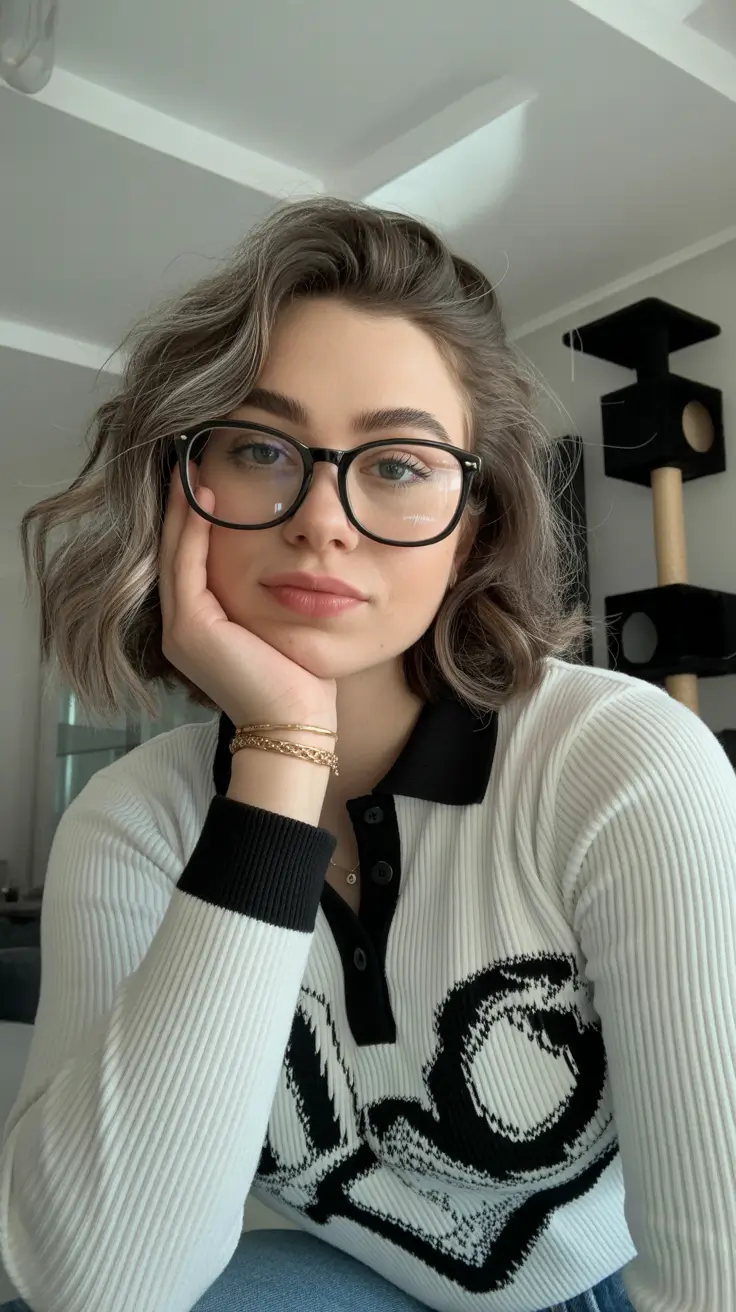 deep winter hair colors 2025-2026 Wavy Bob with Ash Highlights