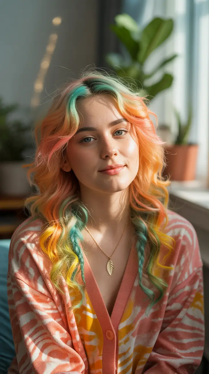 deep winter hair colors 2025-2026 Rainbow-Toned Waves