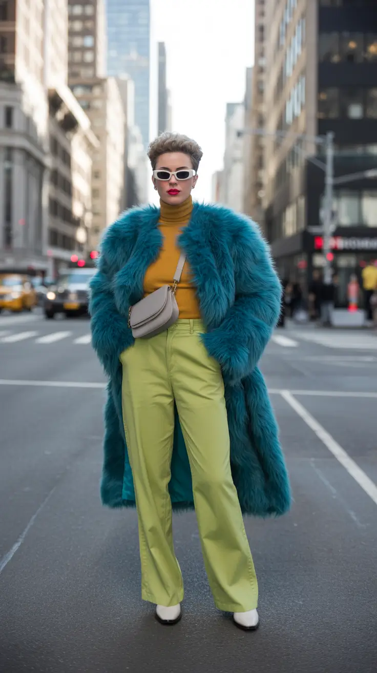early winter outfits 2025 Street Diva in Color Clash Cool