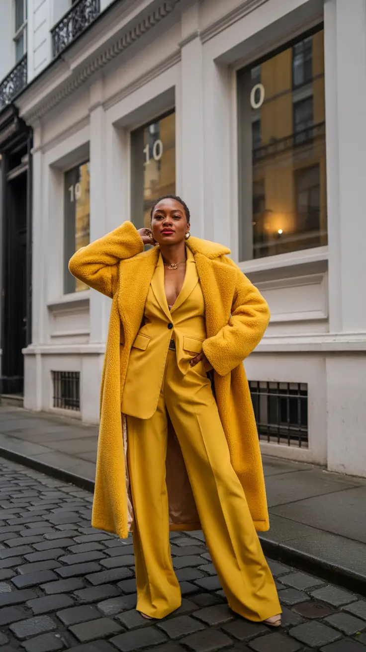 early winter outfits 2025 Golden Confidence, Tailored Perfection