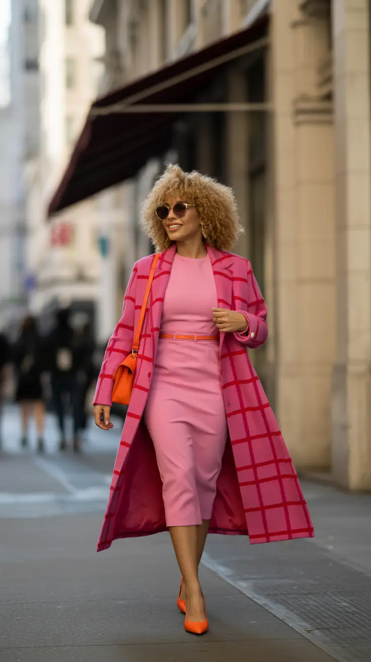 early winter outfits 2025 Power Pink Meets Graphic Chic