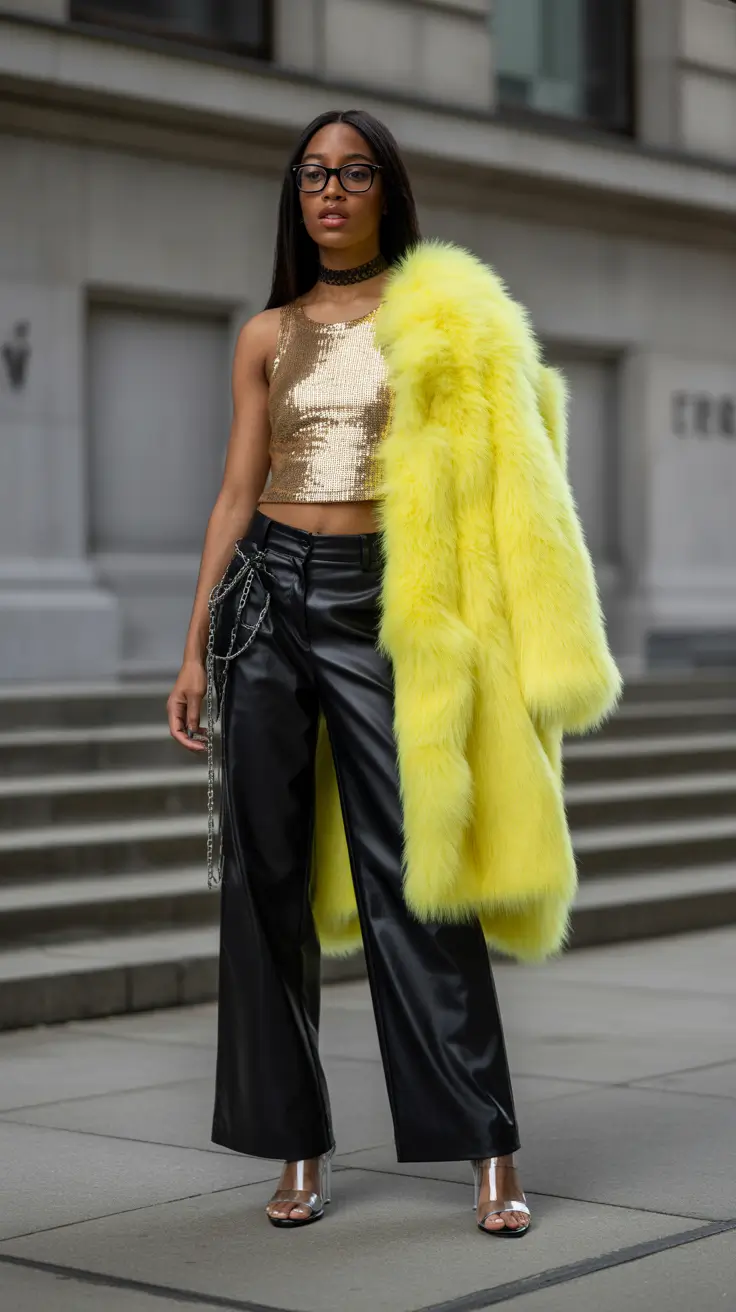early winter outfits 2025 Neon Drama for After Dark Moments
