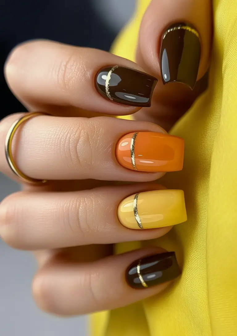 easy fall nails 2025 Warm Gradient with Golden Accents