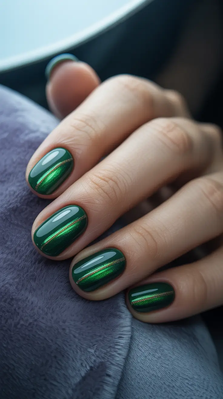 Fall Cat Eye Nails 2025 Emerald Glow Cat Eye