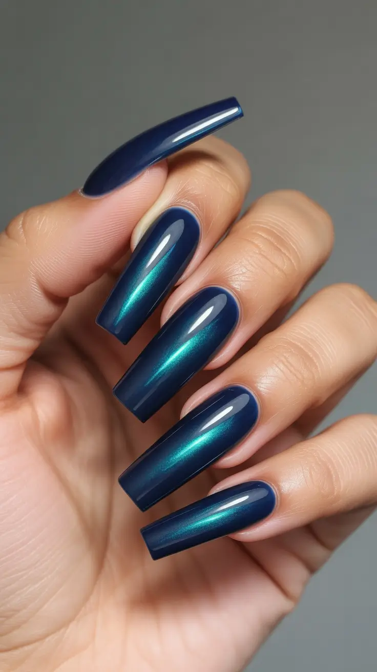 Fall Cat Eye Nails 2025 Teal Beam Cat Eye