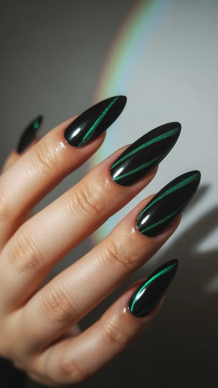 Fall Cat Eye Nails 2025 Emerald Cat Eye Stripes