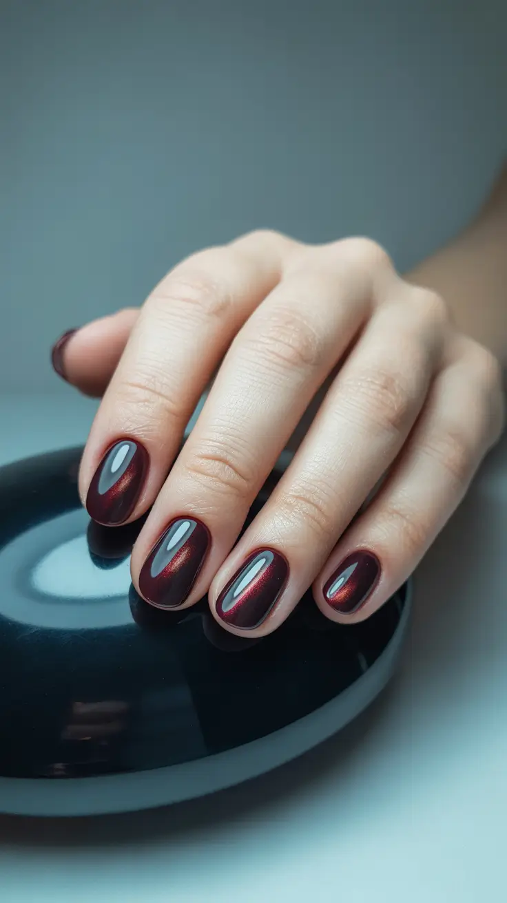 Fall Cat Eye Nails 2025 Maroon Velvet Cat Eye