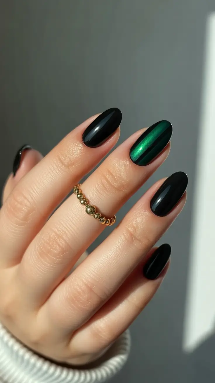 Fall Cat Eye Nails 2025 Emerald Accent Cat Eye