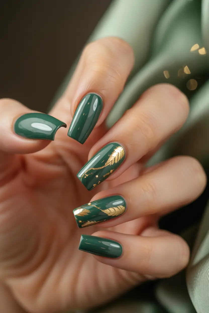 fall colors for nails 2025 Green with Golden Accents