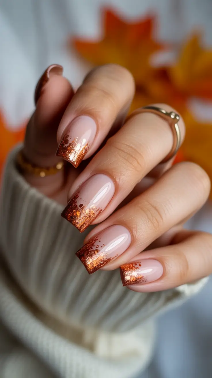 fall colors for nails 2025 Bronze Glitter French Tips