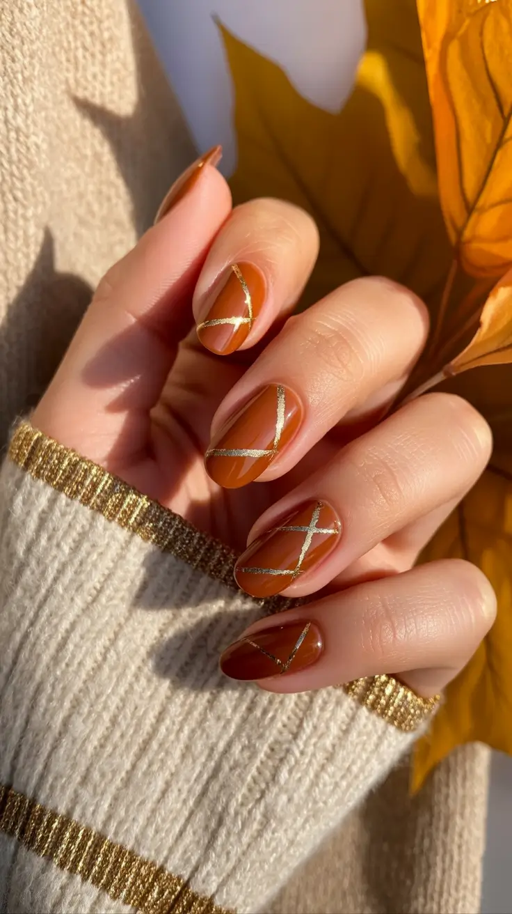fall colors for nails 2025 Golden Caramel Lines
