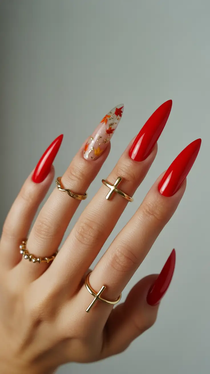 fall colors for nails 2025 Crimson Drama With a Seasonal Accent
