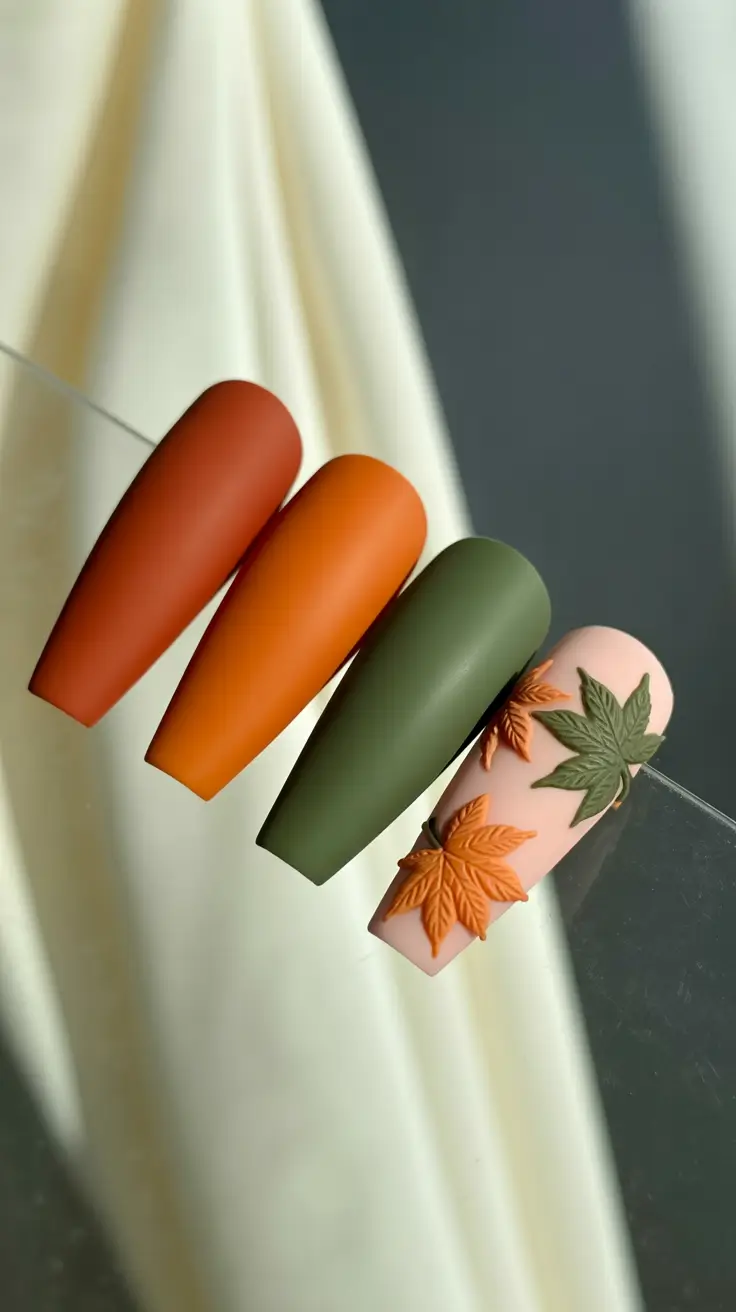 fall colors for nails 2025 Matte Leaves of the Forest