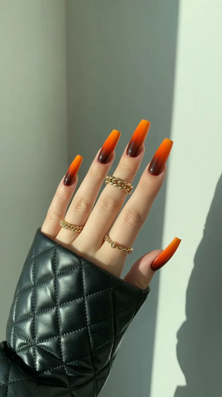 fall colors for nails 2025 Fiery Ombre Squares