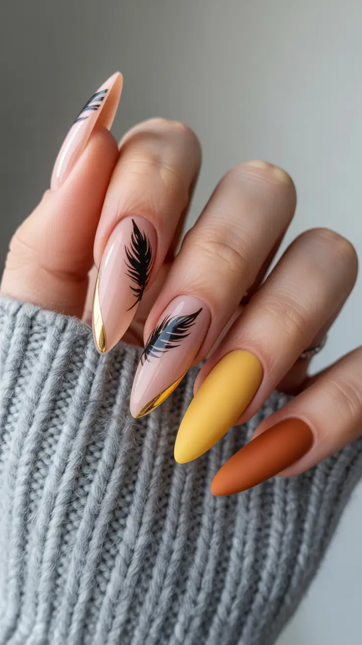 fall colors for nails 2025 Golden Feathers and Matte Accents