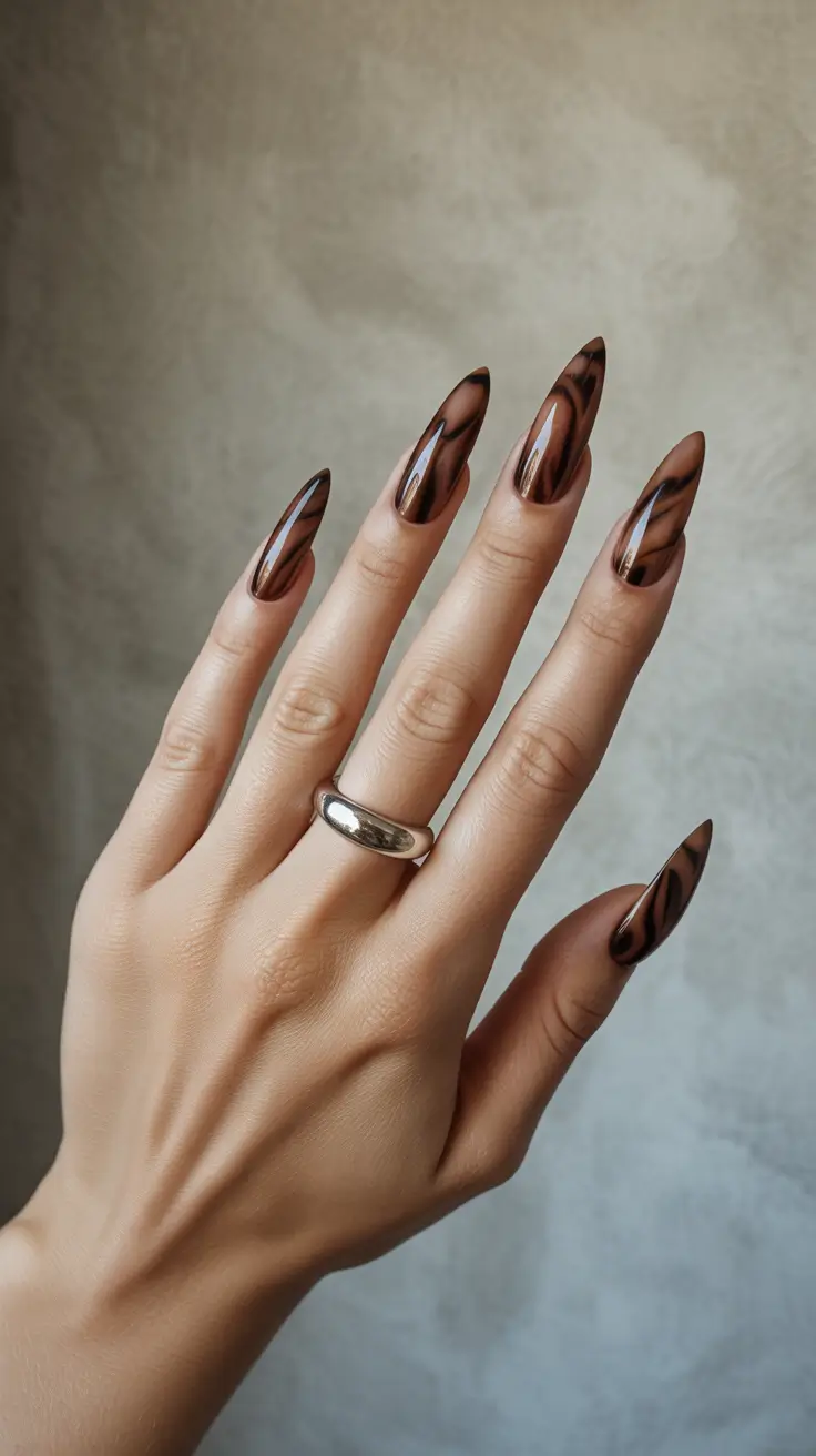 fall colors for nails 2025 Glossy Marble Browns