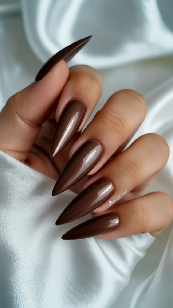 fall colors for nails 2025 Glossy Espresso Stilettos
