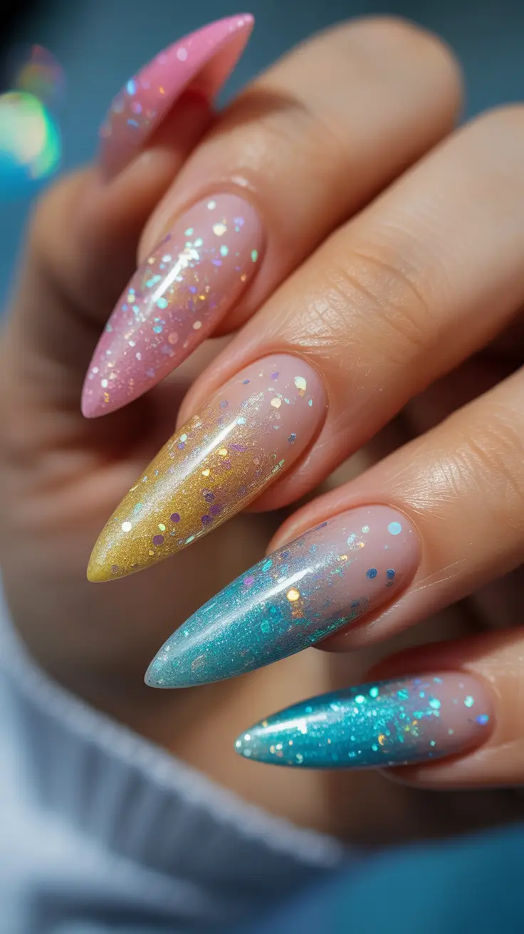 Fall glitter nails 2025 Rainbow Chrome Fantasy