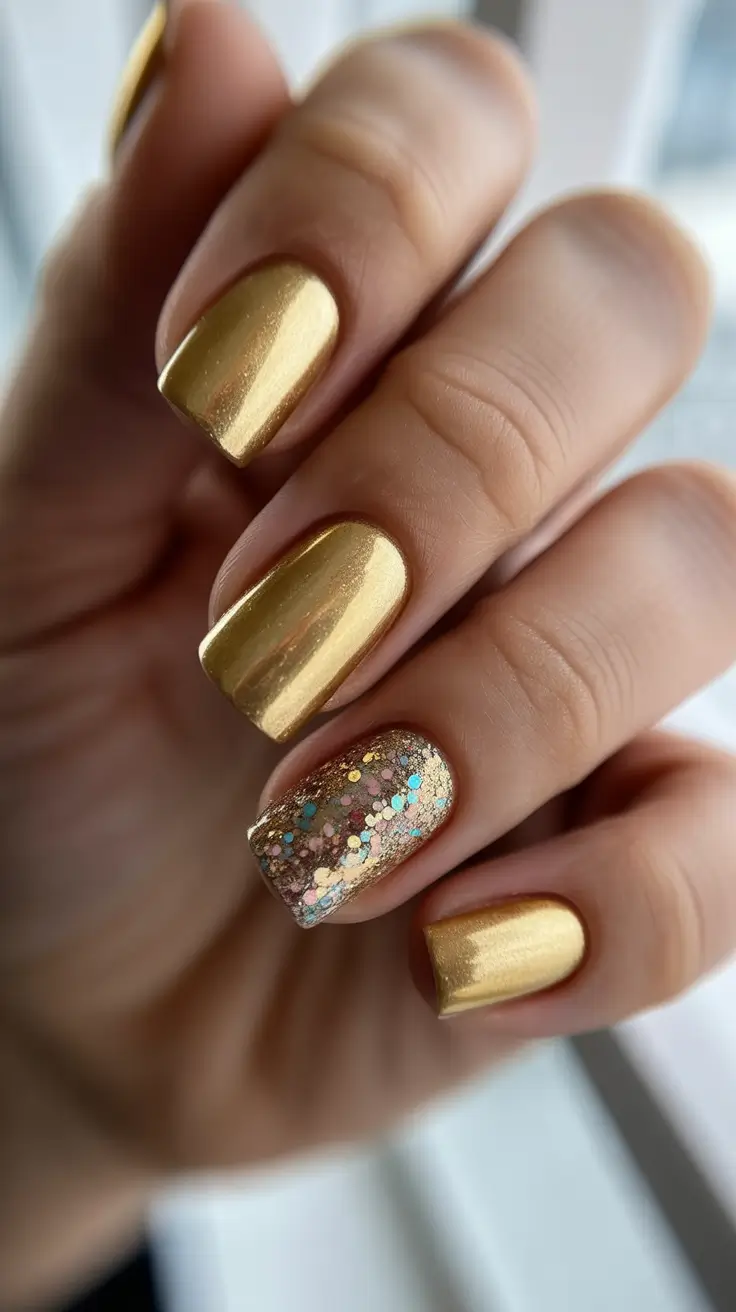 Fall glitter nails 2025 Gilded Chic with a Sparkle Accent