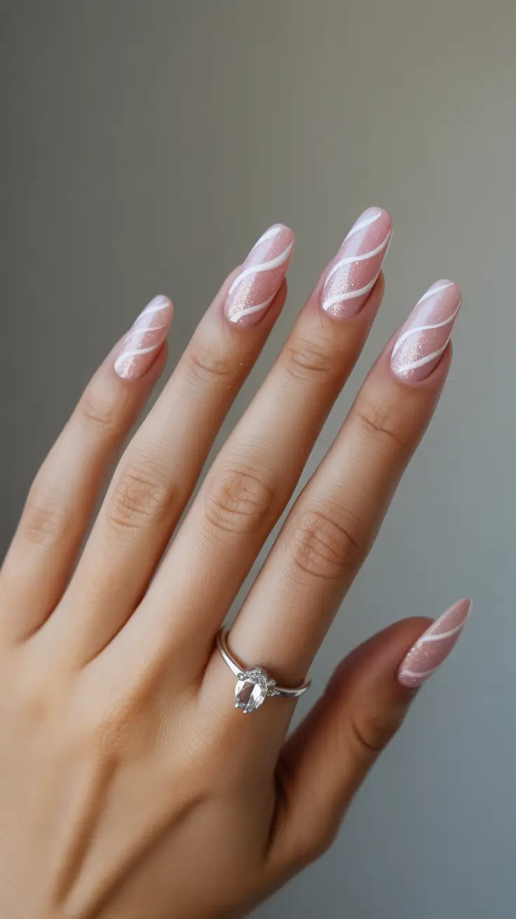 Fall glitter nails 2025 Soft Swirls in Pink Champagne Sparkle
