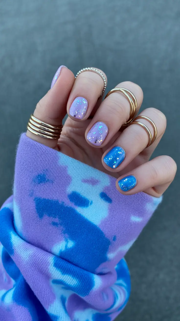 Fall glitter nails 2025 Cool-Toned Glitter Mix on Playful Short Nails