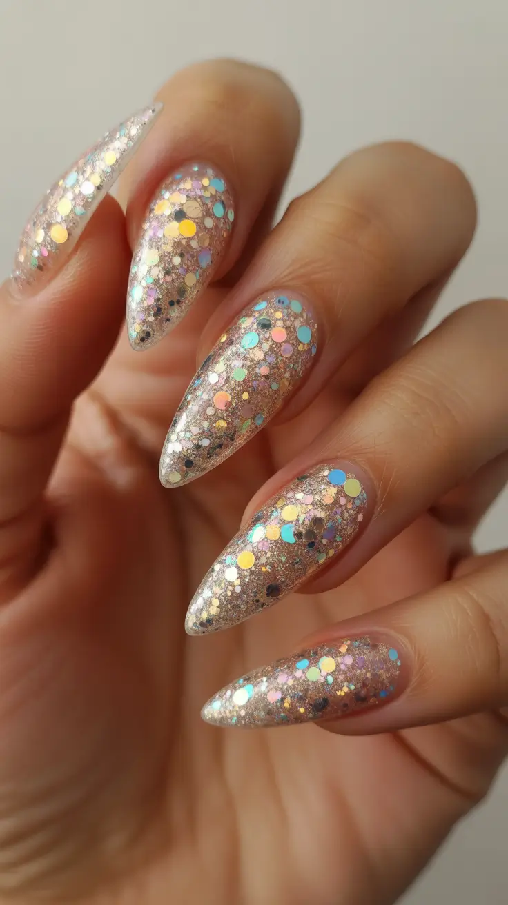 Fall glitter nails 2025 Confetti Chic in Champagne Dust