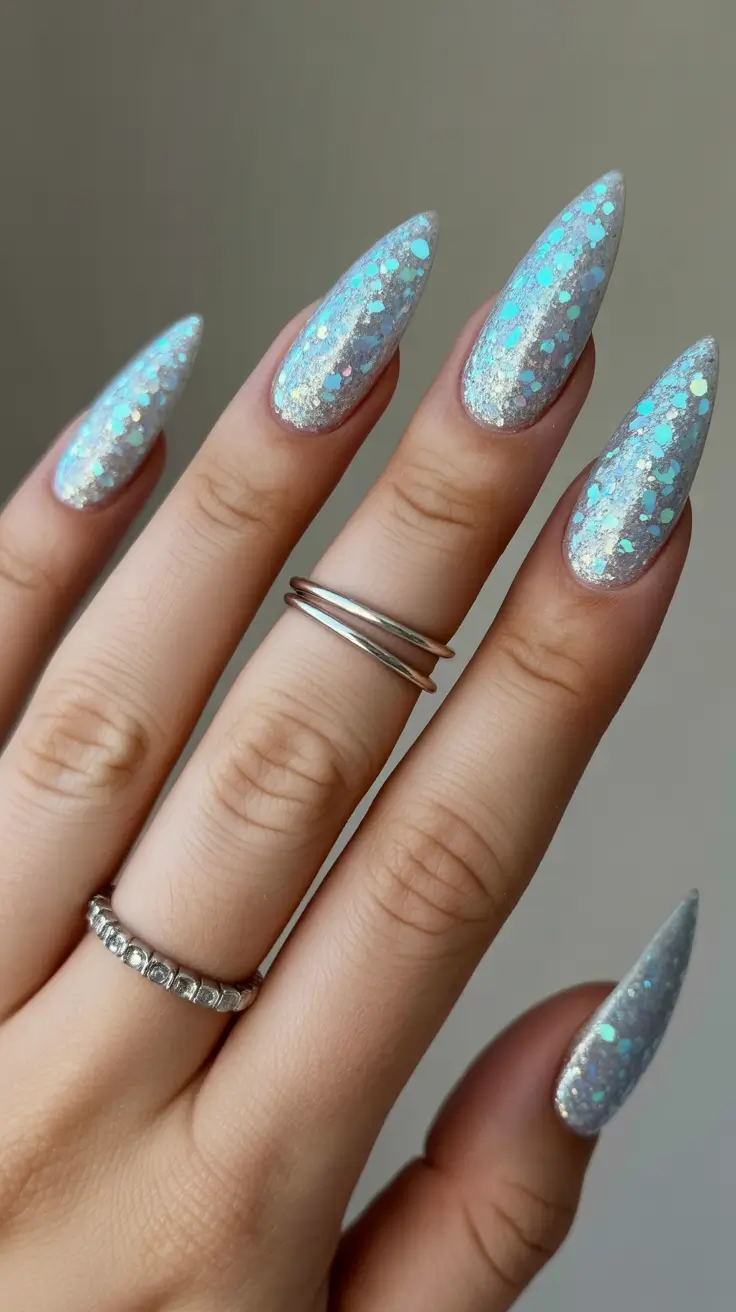 Fall glitter nails 2025 Icy Iridescence for Moody Mornings