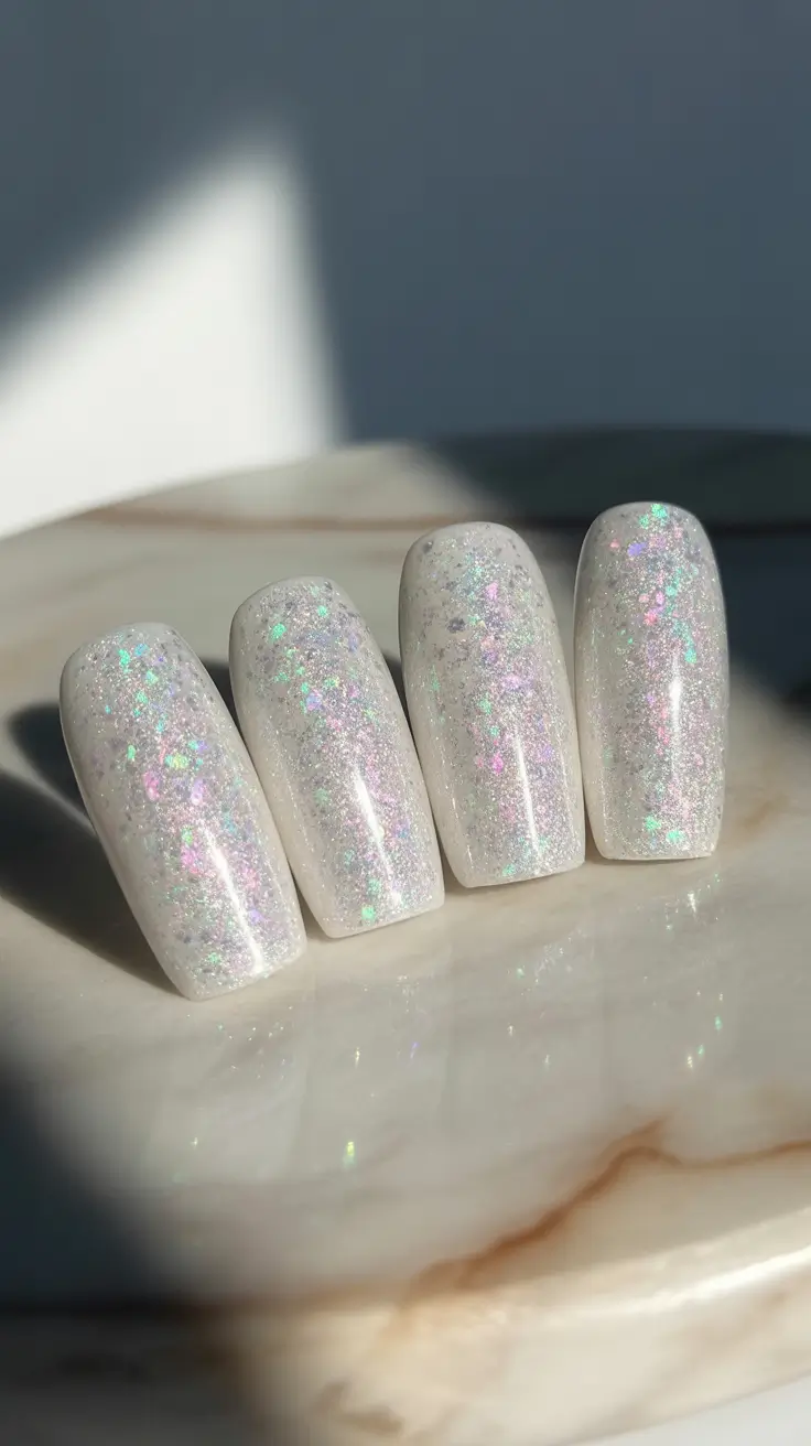 Fall glitter nails 2025 Opal Frost on Milky Quartz