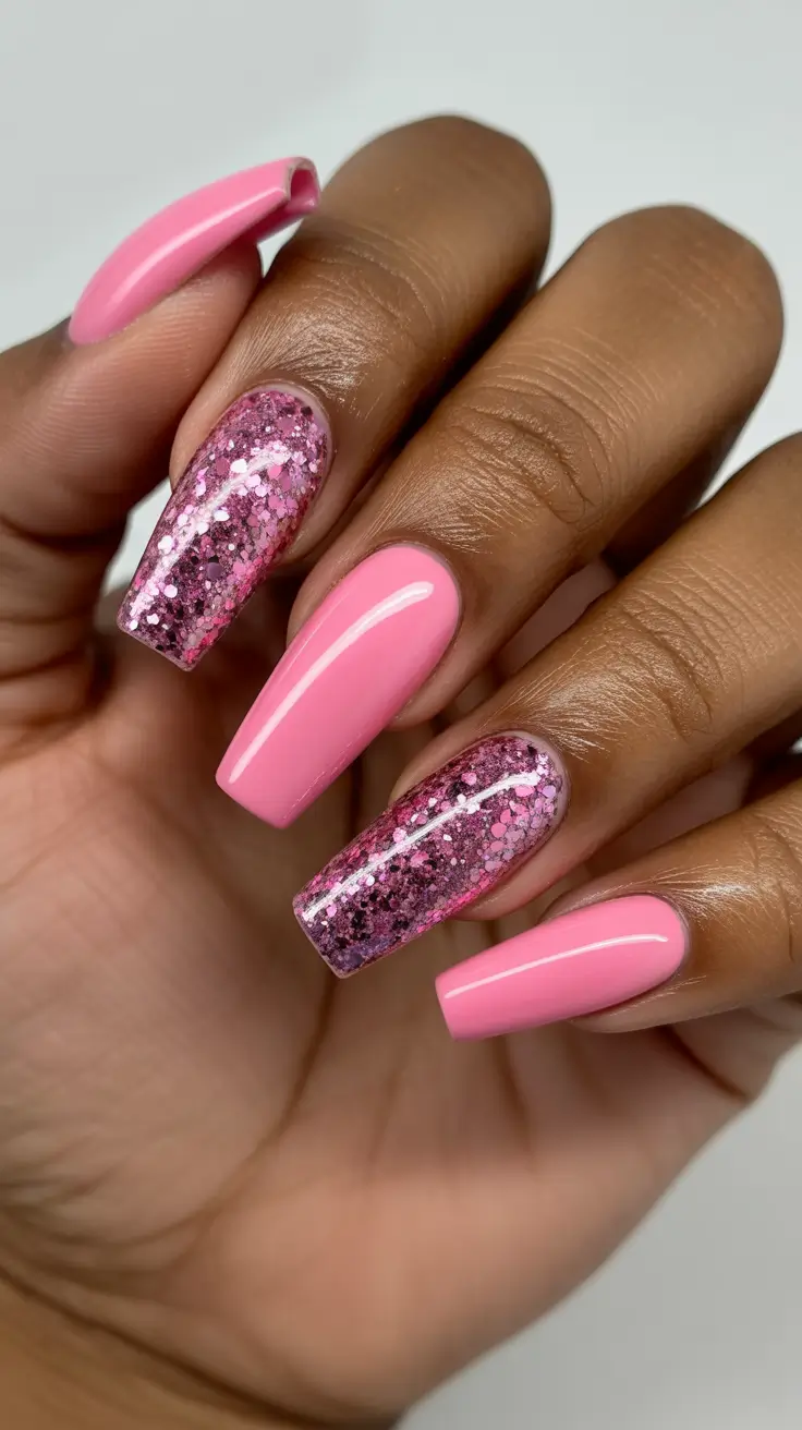 Fall glitter nails 2025 Sugarplum Pink with Glitterbomb Accents