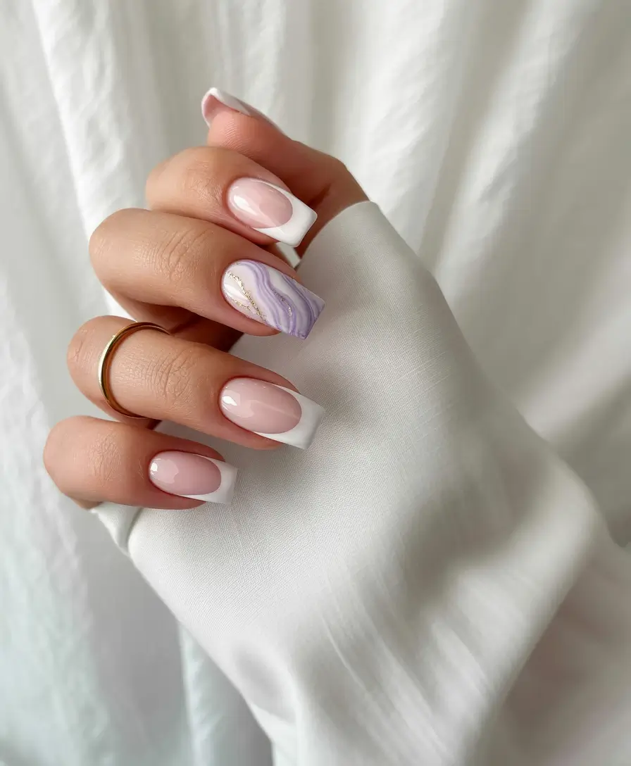 fall inspo nails ideas 2025 Classic French with a Lavender Twist