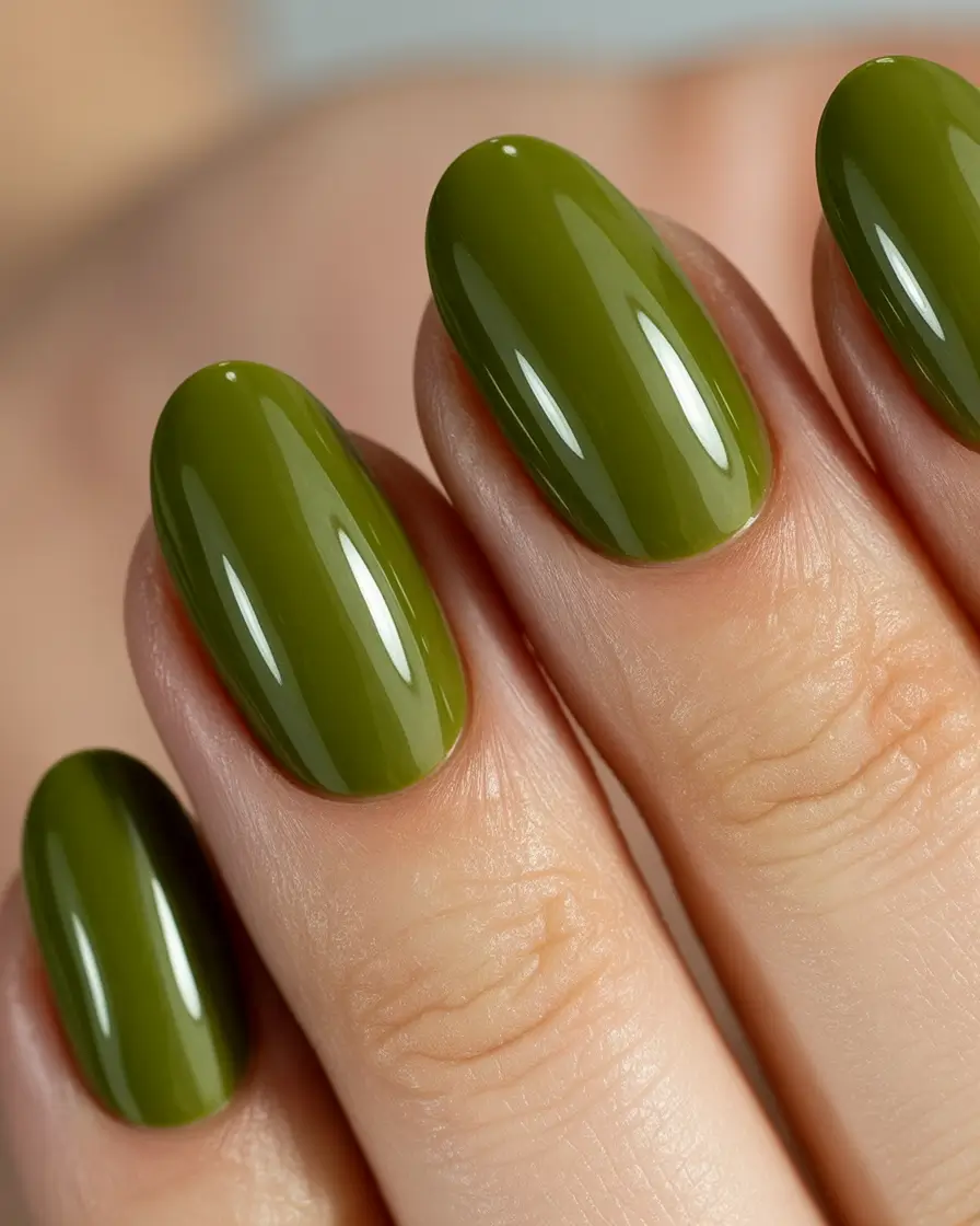 fall inspo nails ideas 2025 Olive Green Minimalism
